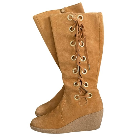 MICHAEL KORS Tan Suede Lace Up Wedge Boots Size 7.5 - Picture 3 of 9